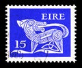 Postage stamp printed in Ireland shows Stylised Dog, 7th Century Brooch, Early Irish Art 1974-83 serie, circa 1980