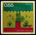 Postage stamp printed in Israel shows Zion Gate Gates of Jerusalem series, Independence Day Anniversary serie, circa 1972