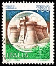 Postage stamp printed in Italy shows Castle Urbisaglia, serie, circa 1990