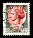 Postage stamp printed in Italy shows Coin of Syracuse, 130 - Italian lira, serie, circa 1966