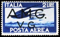 Postage stamp printed in Italy shows Flight of Swallows, Democracy serie, circa 1945