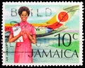 Postage stamp printed in Jamaica shows Air Jamaica, Definitives 1972 serie, 10 Jamaican cent, circa 1972 Royalty Free Stock Photo