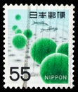 Postage stamp printed in Japan shows Marimo Moss Balls (Aegagropila Linnaei), Fauna, Flora and Cultural Heritage serie, 55 - Royalty Free Stock Photo