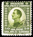 Postage stamp printed in Kingdom of Serbs, Croats and Slovenes shows Crown Prince Alexander, Regent, Issue for the whole Kingdom Royalty Free Stock Photo