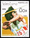 Postage stamp printed in Laos shows Javelin-throwing, Olympic Games 1992 - Barcelona serie, circa 1990