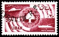 Postage stamp printed in Lebanon shows Symbols of comunications, Posta aerea serie, circa 1957