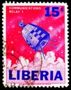 Postage stamp printed in Liberia shows Relay I, Exploration and Use of Outer Space serie, circa 1964