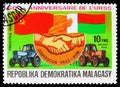 Postage stamp printed in Madagascar devoted to 60th Anniversary of USSR, serie, 10 Fmg - Malagasy franc, circa 1982