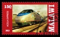 Postage stamp printed in Malawi shows Acela Express, High speed trains serie, circa 2013