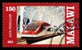 Postage stamp printed in Malawi shows Alfa Pendular, High speed trains serie, circa 2013