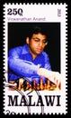 Postage stamp printed in Malawi shows Viswanathan Anand, Chess serie, circa 2013 Royalty Free Stock Photo