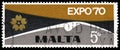 Postage stamp printed in Malta shows Artist's Impression of Fujiyama, World Fair, Osaka serie, circa 1970