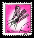 Postage stamp printed in Manama shows Technology, Space Flight, Small format serie, circa 1972