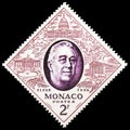 Postage stamp printed in Monaco shows Franklin Delano Roosevelt 1882-1945, International Stamp Exhibition FIPEX in New York Royalty Free Stock Photo