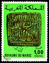 Postage stamp printed in Morocco shows Sabta Coin 12th/13th Centuries, Moroccan Coins (1st.Series) serie, circa 1976