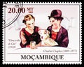 Postage stamp printed in Mozambique devoted to 120th Anniversary of Charlie Chaplin, A Dog's Life, 20 MTn - Mozambican metical,