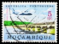 Postage stamp printed in Mozambique shows Barrage bridge of Trigo de Morais, Landscapes serie, circa 1962 Royalty Free Stock Photo