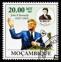 Postage stamp printed in Mozambique shows John F. Kennedy, serie, 20 MTn - Mozambican metical, circa 2009 Royalty Free Stock Photo