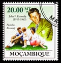 Postage stamp printed in Mozambique shows John F. Kennedy, serie, 20 MTn - Mozambican metical, circa 2009 Royalty Free Stock Photo