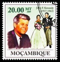 Postage stamp printed in Mozambique shows John F. Kennedy, serie, 20 MTn - Mozambican metical, circa 2009 Royalty Free Stock Photo