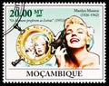 Postage stamp printed in Mozambique shows Marilyn Monroe, serie, 20 MTn - Mozambican metical, circa 2009