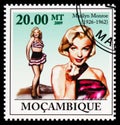 Postage stamp printed in Mozambique shows Marilyn Monroe, serie, 20 MTn - Mozambican metical, circa 2009