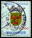 Postage stamp printed in Mozambique shows Vila Antonio Enes, 2.50 Mozambican escudo, City Coat of Arms serie, circa 1961 Royalty Free Stock Photo