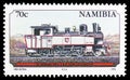 Postage stamp printed in Namibia shows Ex-German SWA 2-8-0 tank, Railway serie, circa 1995