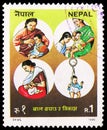 Postage stamp printed in Nepal shows Child Survival Campaign, 1 Ã¢âÂ¨ - Nepalese rupee, circa 1989