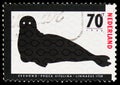 Postage stamp printed in Netherlands shows Harbor Seal (Phoca vitulina), Endangered Animals serie, circa 1985 Royalty Free Stock Photo