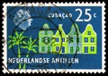 Postage stamp printed in Netherlands shows Old buildings - Couracao, Tourism serie, circa 1958