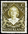 Postage stamp printed in Netherlands shows Queen Juliana (1902-2004), Inauguration stamps serie, circa 1948 Royalty Free Stock Photo