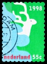 Postage stamp printed in Netherlands shows Tree and deer, December Stamps serie, 55 c - Dutch cent, circa 1998