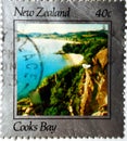 postage stamp printed in New Zealand shows Cooks Bay a coastal area resort, Scenery series, 1983