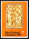 Postage stamp printed in New Zealand shows Nativity, ivory carving, Christmas serie, 7 c - New Zealand cent, circa 1976