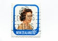 Postage stamp printed in New Zealand shows Queen Elizabeth II New Zealand Post Mark, Value 10c ten cents isolated on white