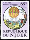 Postage stamp printed in Niger shows Hydrogen balloon, Aviation, 200 years serie, circa 1983 Royalty Free Stock Photo