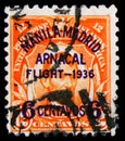 Postage stamp printed in Philippines shows Abraham Lincoln, Flight Manila-Madrid, serie, circa 1936