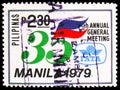 Postage stamp printed in Philippines shows Transport association emblem, International air transport association, 35th annual