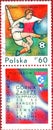 Postage stamp printed in Poland with a picture of a footballs players, with the inscription `Gornik Zabrze, finalist of the Cup