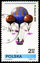 Postage stamp printed in Poland shows F. Godard, 1850, Air Balloons serie, circa 1981