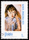 Postage stamp printed in Poland shows Girl, by Stanislaw Wyspianski, Stamp Day 1974 - Children in Polish Paintings serie, circa