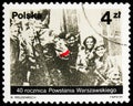 Postage stamp printed in Poland shows A group of insurgents, Warsaw Uprising serie, circa 1984