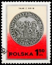 Postage stamp printed in Poland shows Legniza-Brzeg-Wolow thaler, 17th century, Silver Coins serie, circa 1977