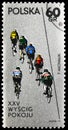 Postage stamp printed in Poland shows 25th Warsaw-Berlin-Prague Bicycle Race, 60 gr - Polish grosz, circa 1972