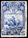 Postage stamp printed in Portugal shows Flagship Sao Gabriel, 400th anniversary of discovering the seaway to India serie, circa Royalty Free Stock Photo
