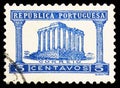 Postage stamp printed in Portugal shows Ruins of the Temple of Diana, Evora, serie, circa 1935