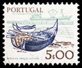 Postage stamp printed in Portugal shows Tunny fishing boats and modern trawler, Development of Technology serie, circa 1978 Royalty Free Stock Photo