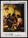 Postage stamp printed in Ras Al Khaimah (United Arab Emirates) shows Beggar boys playing dice; by BartolomÃÂ© Esteban Murillo (1618