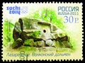 Postage stamp printed in Russia shows Lasarevskoye. Volkonskiy dolmen, Winter Olympic Games 2014 - Sochi - Tourism on Black See Royalty Free Stock Photo